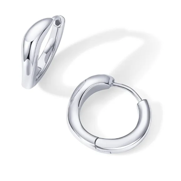 14K White Gold Plated Wavy Huggie Twisted Hoop Earrings - Picture 2 of 5